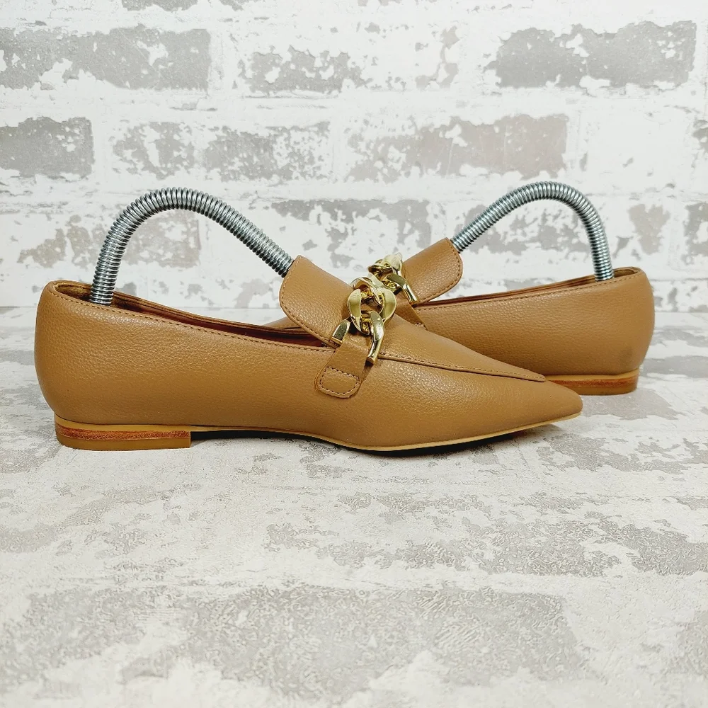 NEW Linea Paolo Mabel Tan Faux Leather Pointed Toe Loafers M728